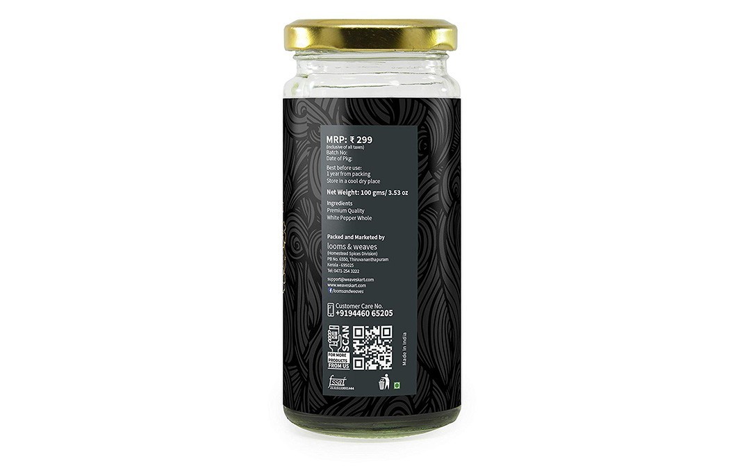Looms & Weaves White Pepper Whole    Jar  100 grams
